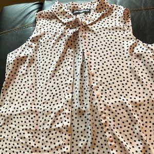 XL pink sleeveless blouse with navy polka dots
